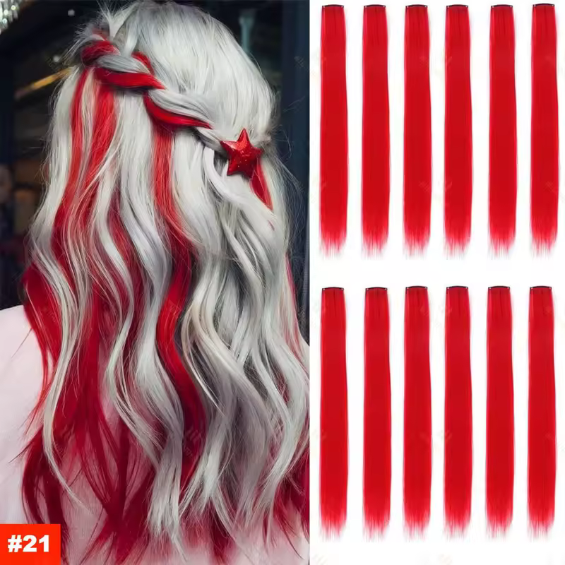 22Inch Synthetic Long Straight Clip In Hair Extensions High Temperature Hairpieces Rainbow Colors Hair Accessories for Women - Image 14