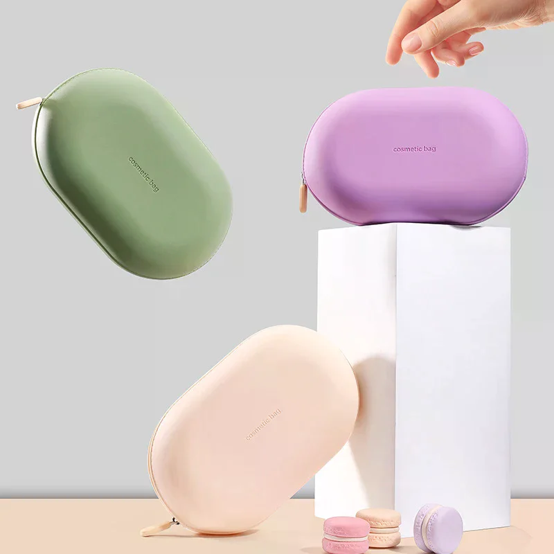 Large Capacity Silicone Cosmetic Bag Waterproof Space Saving Travel Storage Bag Dust-proof Zipper Closure Coin Purse Travel