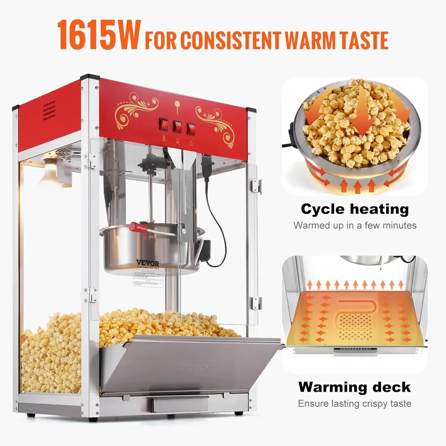 

[Limited Stock, Buy Now!]1615W Popcorn Popper Machine, 16 Oz Kettle Large Capacity Countertop Popcorn Maker withTempered Glass,