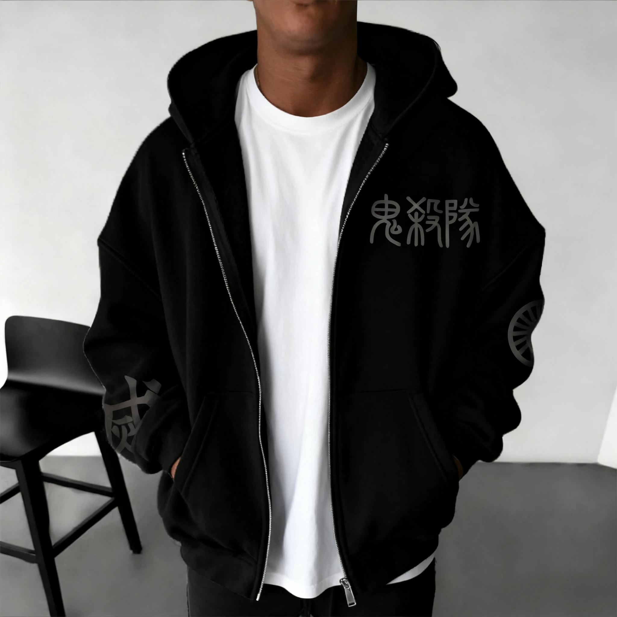 鬼滅の刃 ハロウィン プラスサイズ ジッパー付きパーカー メンズ 秋冬新作 竈門炭治郎 アニメプリント カジュアル ゆったり 多用途トップス