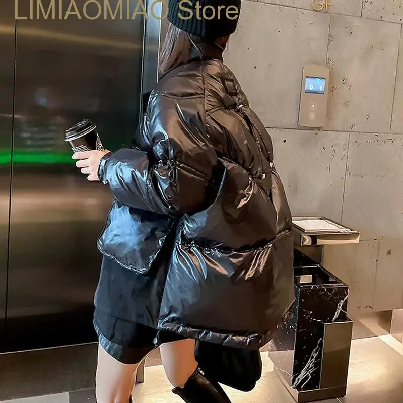 Female Short Lightweight Parkas Winter Women Notched Collar Fake Two-piece Patchwork Down Cotton-padded Coat Casual Long Sleeve