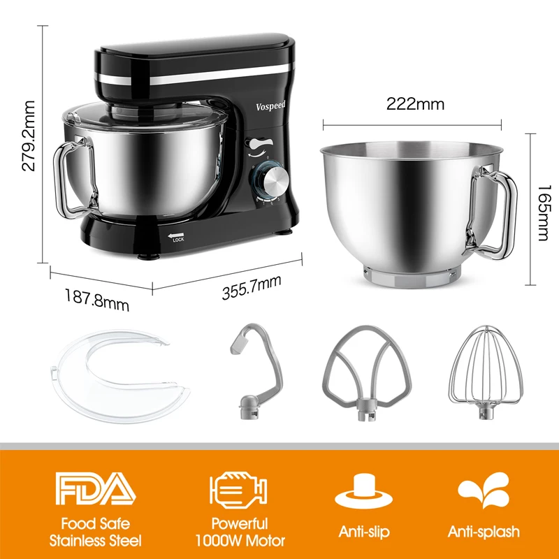 Powerful Stand Mixer Electric Blender Desktop Egg Whisk 1000w 8+P Speed Food Processor Multifunctional Kitchen Mixer with Bowl