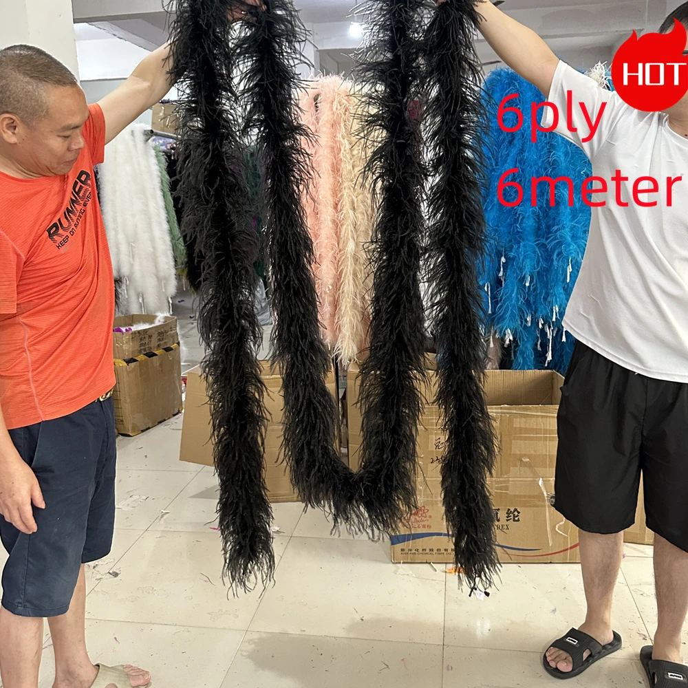 2METER Black Ostrich Feathers Boa 1ply 3ply  6ply 8ply 10ply For Sewing Wedding Party Drees Decoration Ostrich Plume scarf