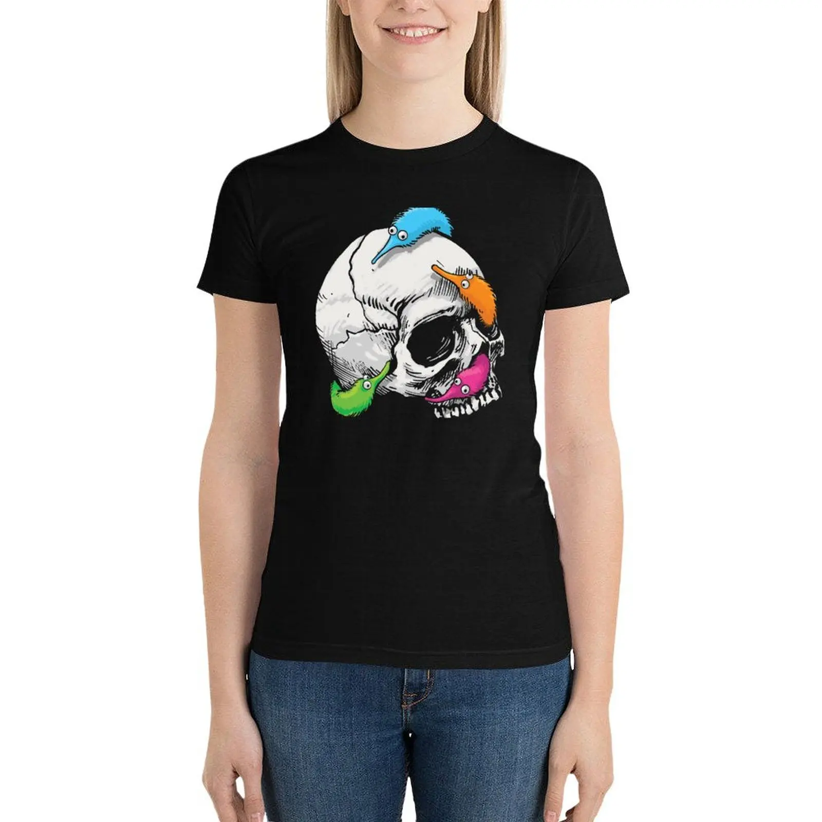 Worms on a String on a Skull T-Shirt hippie clothes Short sleeve tee t-shirt dress for Women graphic