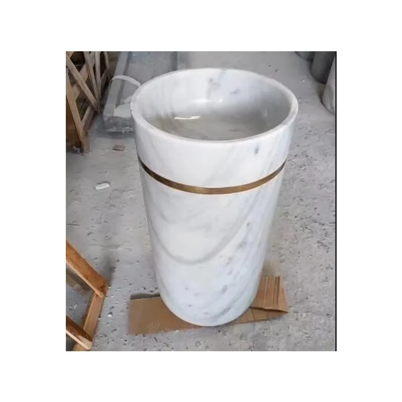 

Pedestal Sink Stone Bathroom Sink White Marble Washing Standing Vessel Hotel Courtyard