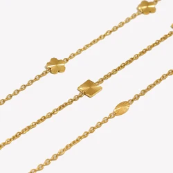 Simple Dainty Stainless Steel Chains Small Sunburst Textured Oval Flower Square Charm Gold Plated Chain Bracelet for Women