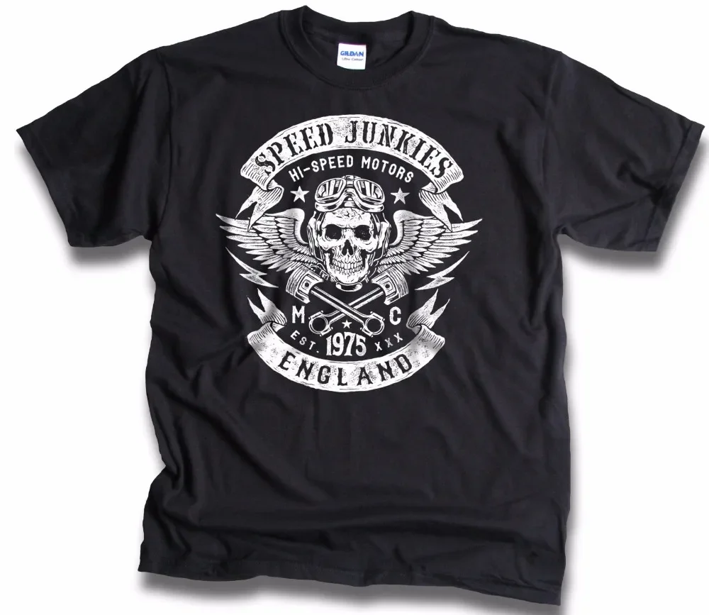 Newest Make My Own T Shirt Speed London Biker Skull Wings Pistons Patch Mens T Shirt S-3Xl Tee Shirts Custom Aldult Teen Unisex