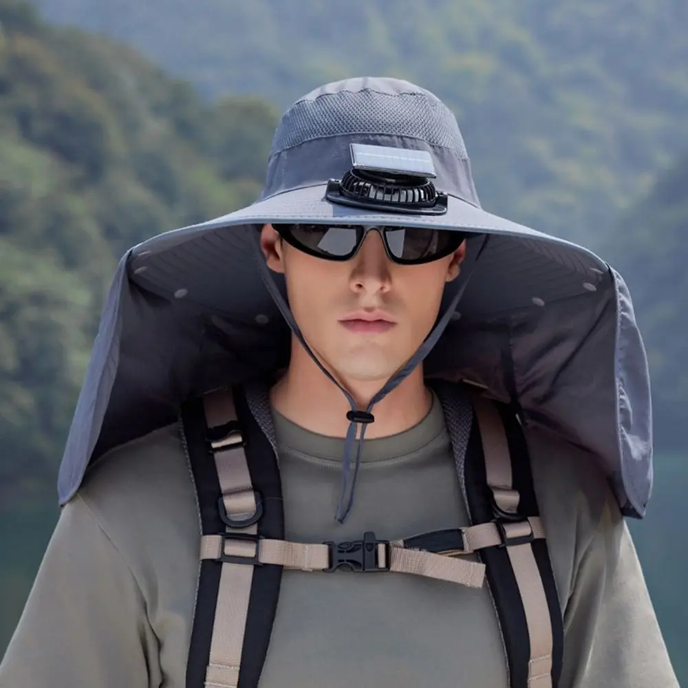 

Fashion Wide Brim Solar Fan Hat Quick Dry UPF50+ Fishing Hat Waterproof USB Charging Men Sun Hat Summer