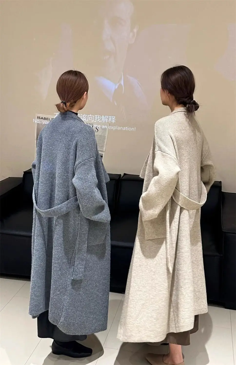 2025 가을/겨울 신상 여성 니트 가디건 루즈핏 타이 니트 스웨터