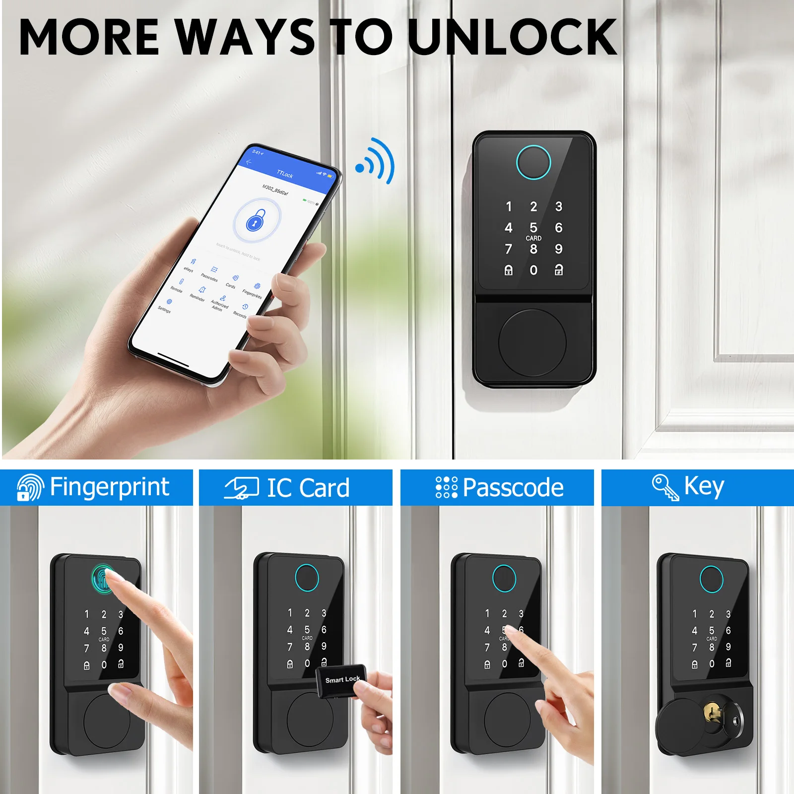 Keyless Entry Deadbolt Door Lock Smart Locks for Front Door,Auto Lock w/ APP Control & Fingerprint & Keypad Code & Card & Keys