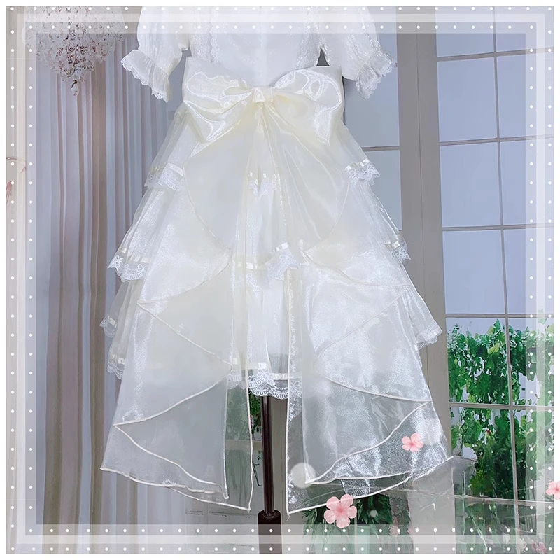 Süße kaskadierende Rüschen-Schleifenschleppe, abnehmbare Organza-Lolita-Kleiderschleppe mit Anstecknadeln