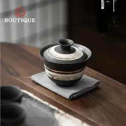 Wabi Sabi Tea Tureen Porcelain Chawan Gaiwan Chinese Cover Bowl Tableware Saw Clay Puer Tea Cup Set Supplies Jingdezhen Tea Tool