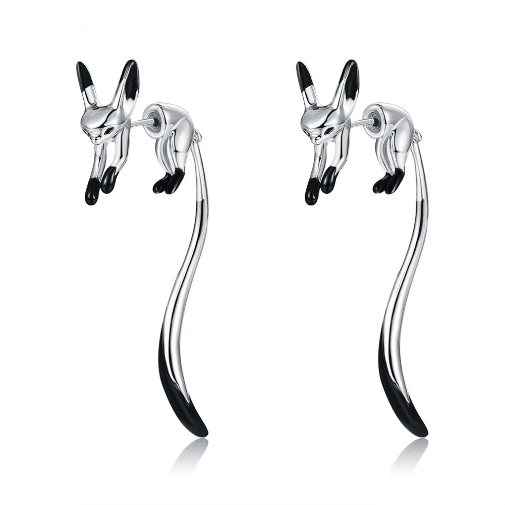 Creative Temperament Long Tail Fox Stud Earrings for Women 2024 New Trendy Jewelry 925 Silver Needle Cute Animal Design Earrings