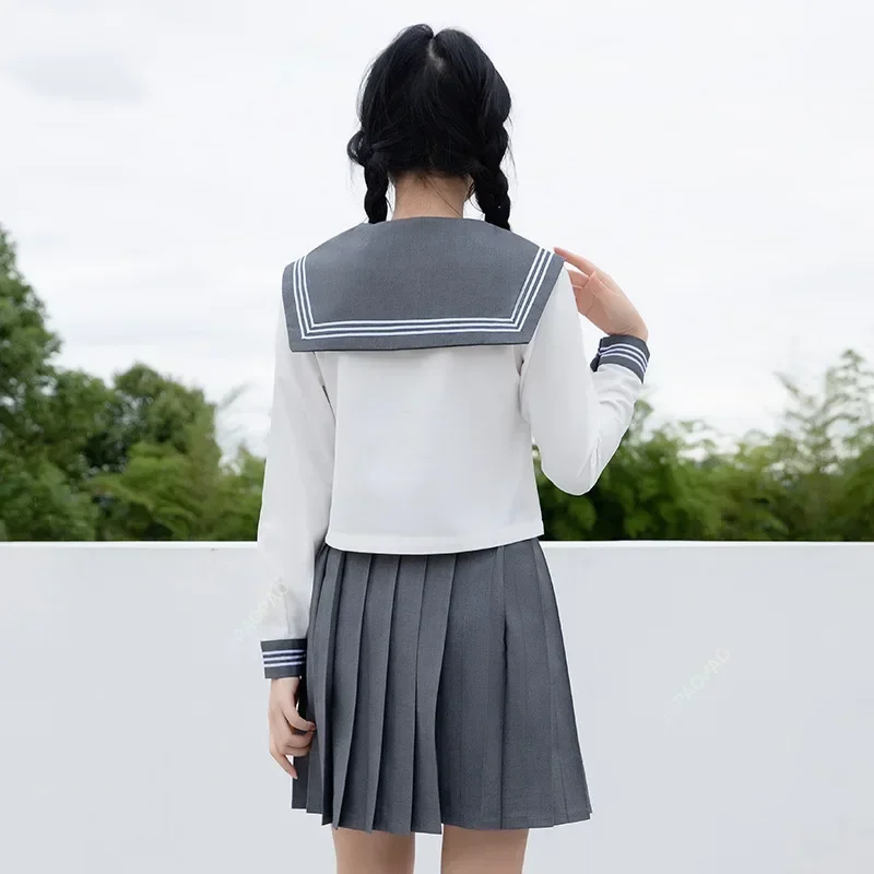 日本の学校制服女子グレーセーラードレスシャツ学生JK制服韓国プリーツスカートセットかわいい女子高生コスチュームBC