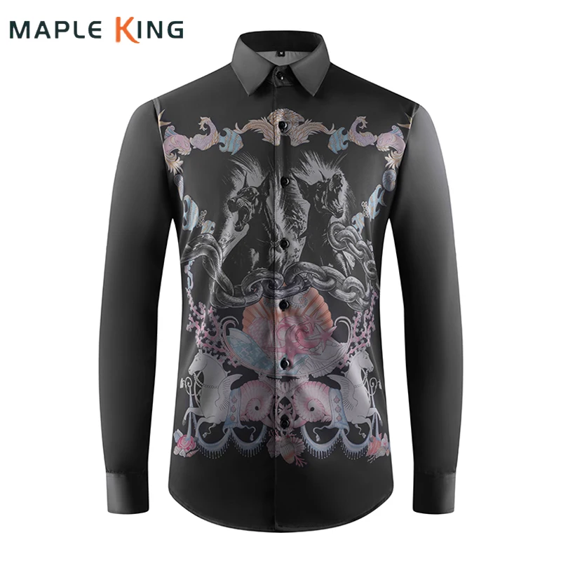 Luxury Punk Gothic Long Sleeved Men's Shirts Streetwear 3D Digital Printing Men Floral Shirt Plus Size Lapel Button Autumn Tops