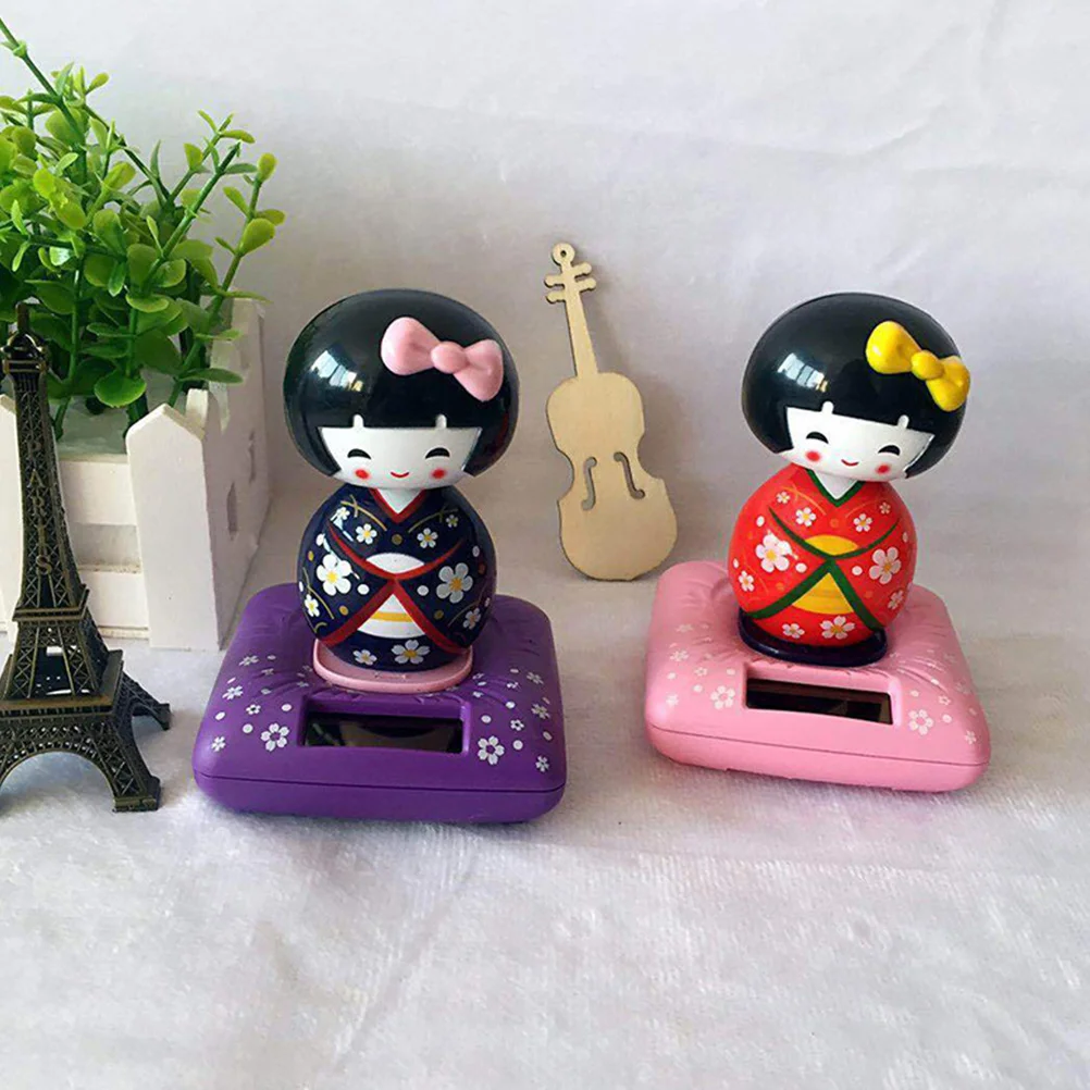 

3Pcs Mustard Seeds Figurines Solar Panel Plastic Small Kimono Car Decorations Shaking Head Home Office Gifts