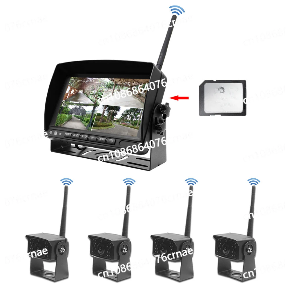 Digital Wireless Security 4pcs Camera DVR 7 Inch 1080P Quad Forklift Rear View Monitor Tractor Truck Backup Camera System Kit