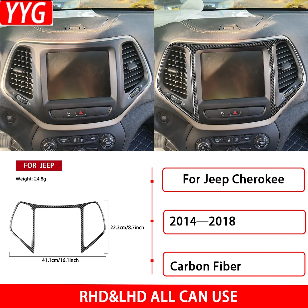 For Jeep Cherokee 2014—2018 Car Accessories Real Carbon Fiber Central Navigation Frame Cover Trim Sticker Decoration