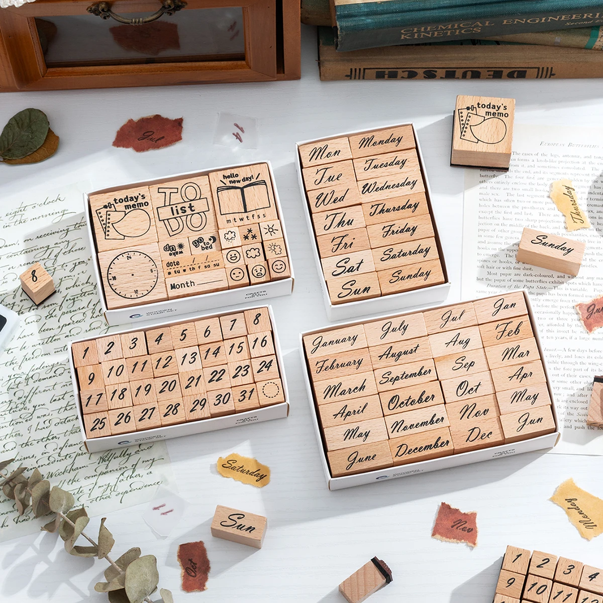 Retro-Holzstempel mit digitalem und wetterfestem Muster, personalisiertes Design, exquisites Holzhandwerk, ideal für Dating-Kalender und Notizbücher