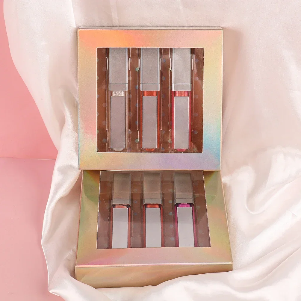 Three Mirror Tube Lip Gloss Laser Box Sets Private Label Lipgloss Liquid Lipstick Set  Custom Bulk Makeup Beauty All Lips Tints