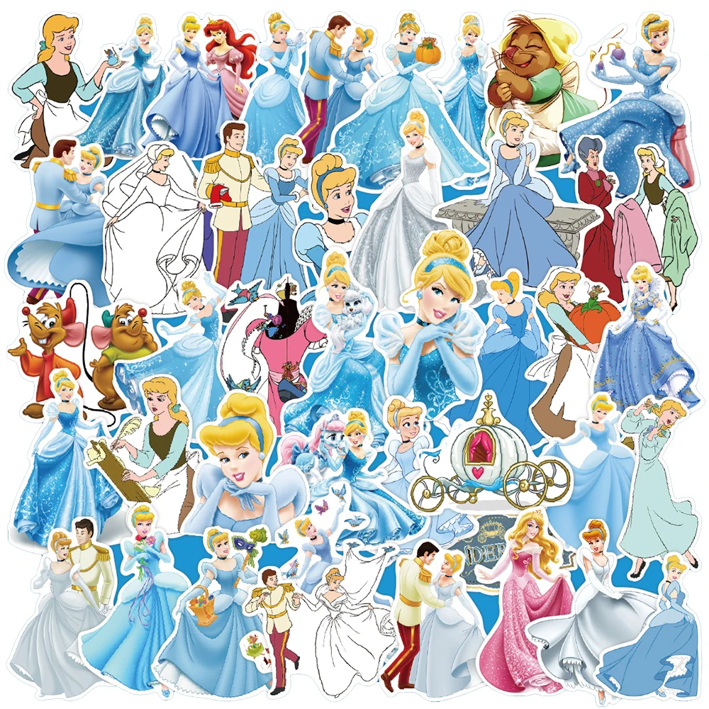 50PCS Disney Cinderella Anime Princess Cartoon Sticker DIY Laptop Luggage Skateboard Graffiti Decals Fun for Kid Toy