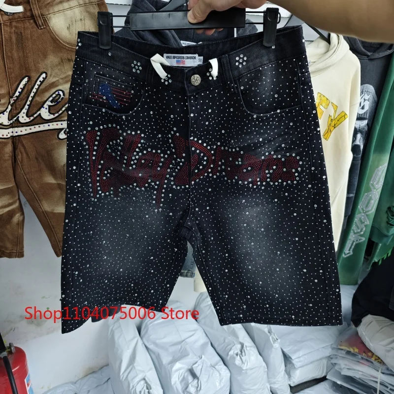

Valley модные повседневные джинсовые шорты высокого качества с кристаллами и стразами, мужская модная уличная одежда в стиле хип-хоп, летняя одежда