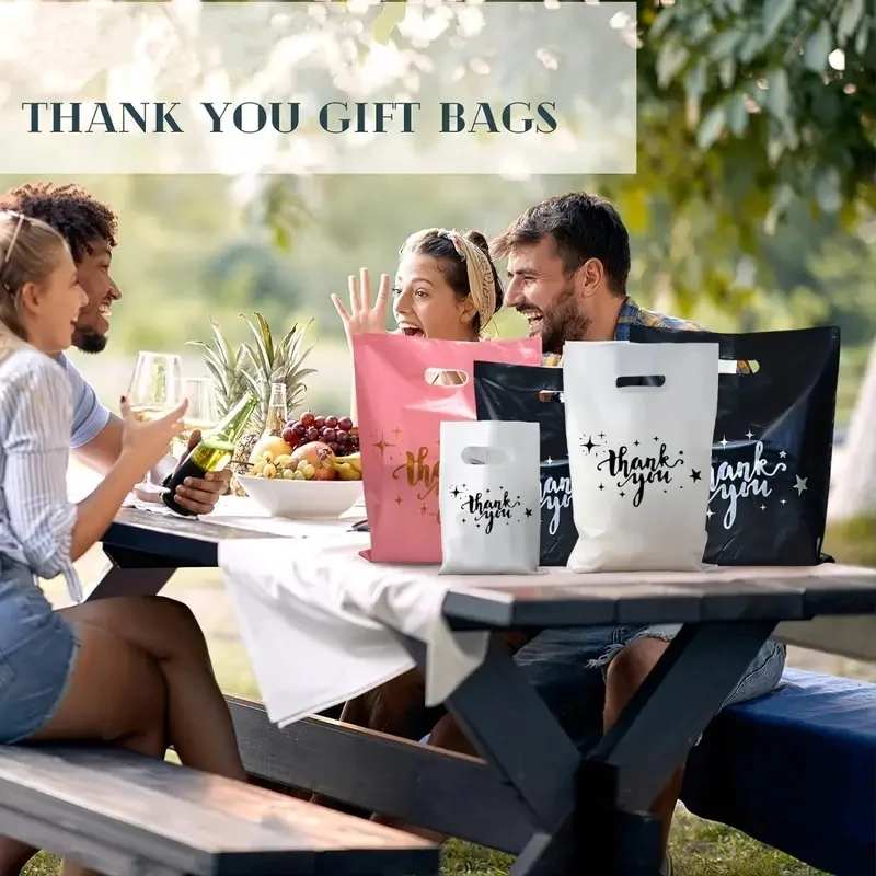50/100pcs various sizes reinforced plastic gift bag, multi-functional pearlescent tote bag for wedding, birthday, bridal gift