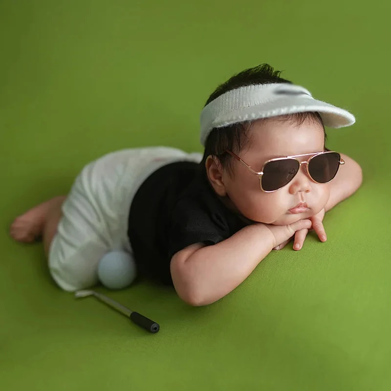 Accesorios de fotografía con temática de Golf para recién nacido, gafas de sol, sombrero, pantalones cortos, conjunto de palos de Golf, accesorios para sesión de fotos infantiles