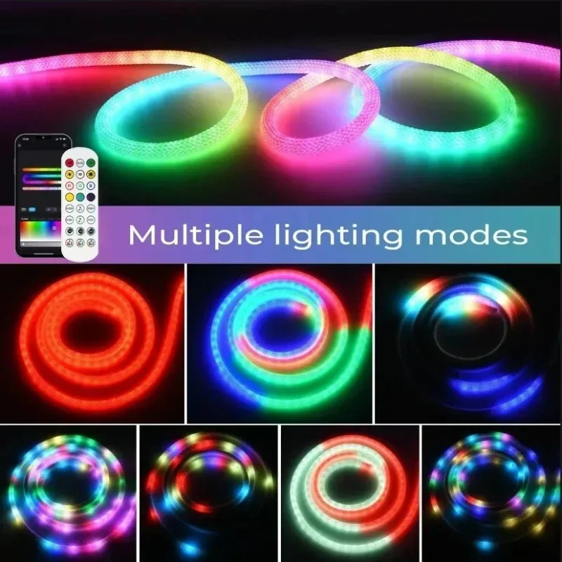 DC5V USB-Powered Round Reticulate Pattern Neon LED Strip, App-Controllable with Music Sync, Smart RGBIC Flexible Silicone Light
