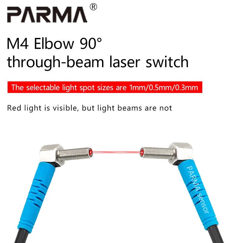 PARMA sensor The light spot of the M4 elbow 90° right-angle laser beam photoelectric sensor can be selected as 1.5MM/1mm/0.5mm
