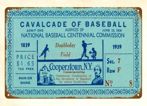 internal house 1939 Baseball Hall of Fame Opening Ticket Stub metal tin sign