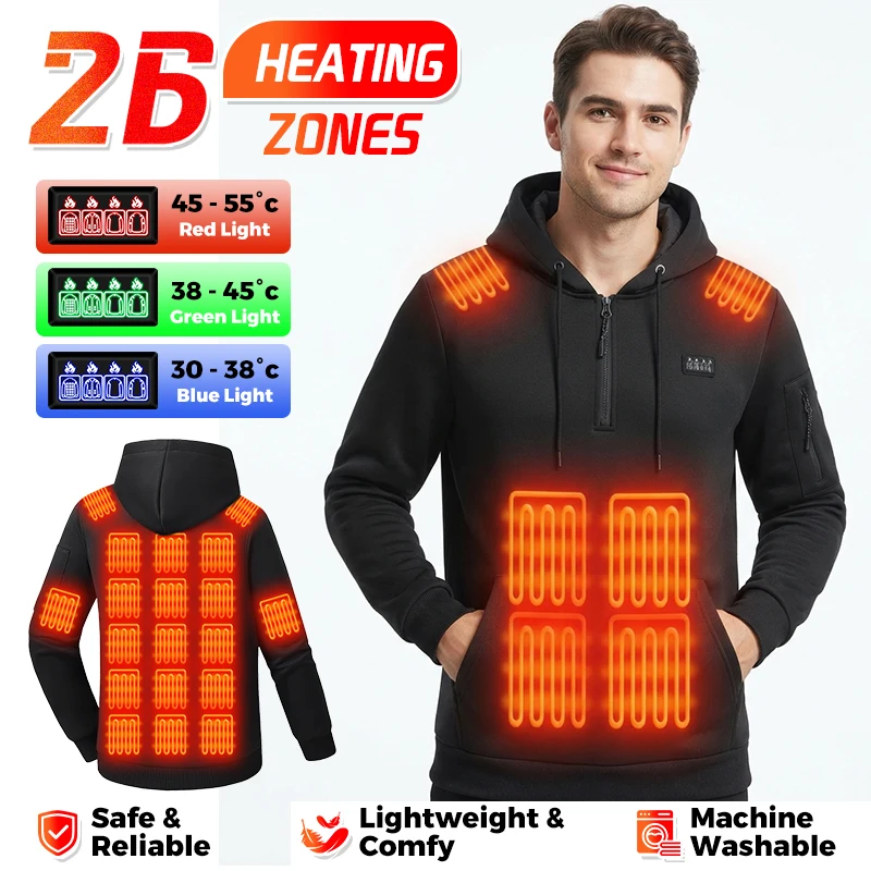 Heated Jacket 26 Zones Smart Temp Control USB Heater Winter Lightweight Windproof Hiking Fishing Thermal Outdoor Clothing Coat