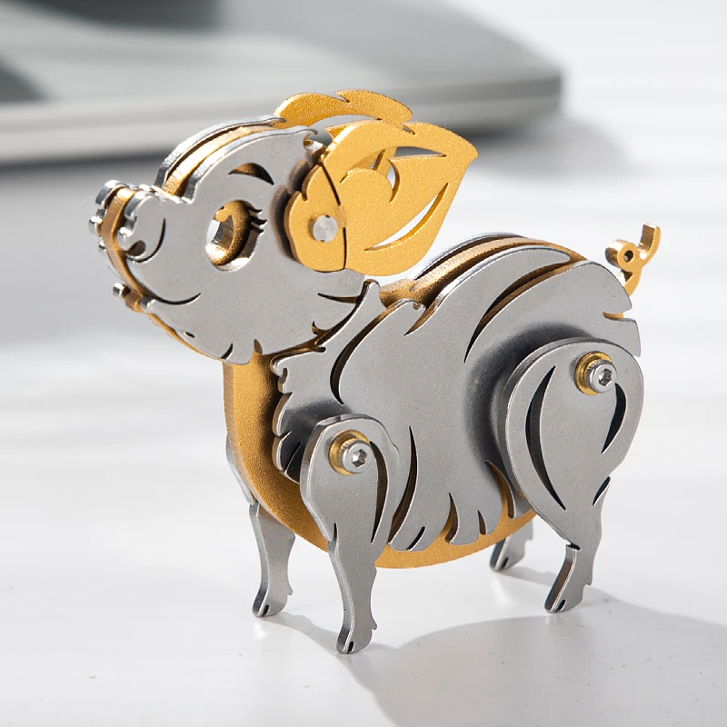 MOKR  Animal Color 3D Metal Puzzle Pig Gift And Toys Puzzle For Kids Adults Learning Education  DIY Jigsaw Model