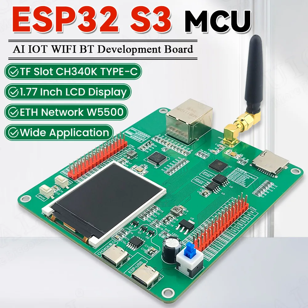 ESP32 S3 Development Board with 1.77 Inch LCD Display BT 2.5dbi WiFi Module AI Internet of Things W5500 ETH N16R8 CH340K Type-C