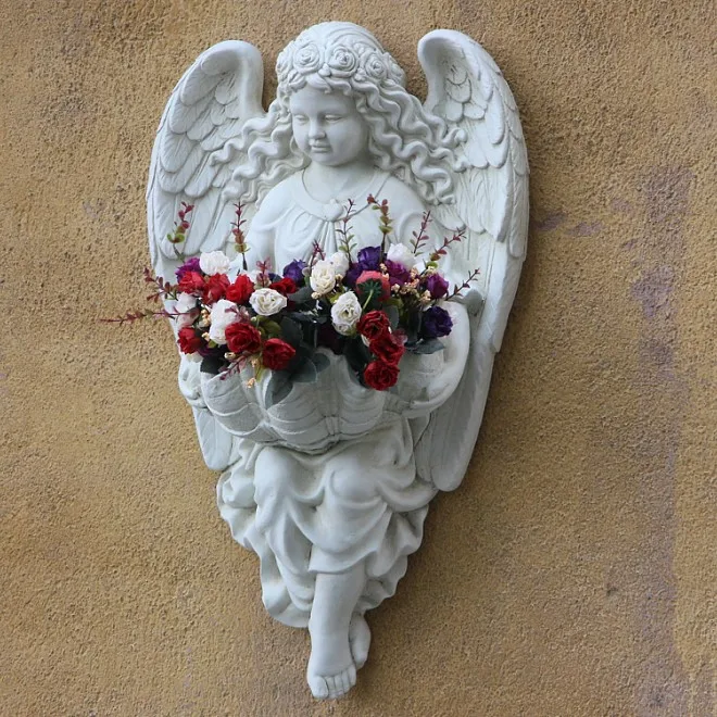 

Creative European wall decoration hanging in the entrance wall flower arrangement mural painting angel flower basket hanging on
