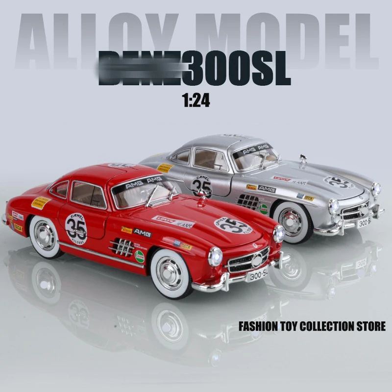 1:24 300SL 35# Vintage Classic Alloy Car Model Diecasts Toy With Sound and Light Vehicles Decoration Toys For Kids Gift