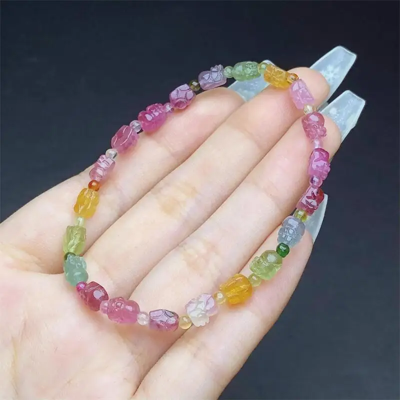 Natural Tourmaline Pixiu Bracelet String Charms Handmade Fortune Energy Bangle Mineral Woman Amulet Jewelry Gift 1PCS