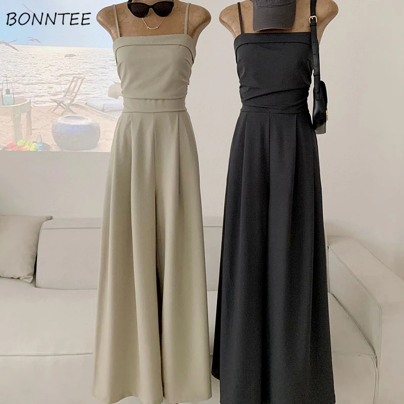 High Waist Jumpsuits Bodycon Wide Leg Loose Summer Korean Style Temperament Office Ladies Commuting Chic Personality Simple BF