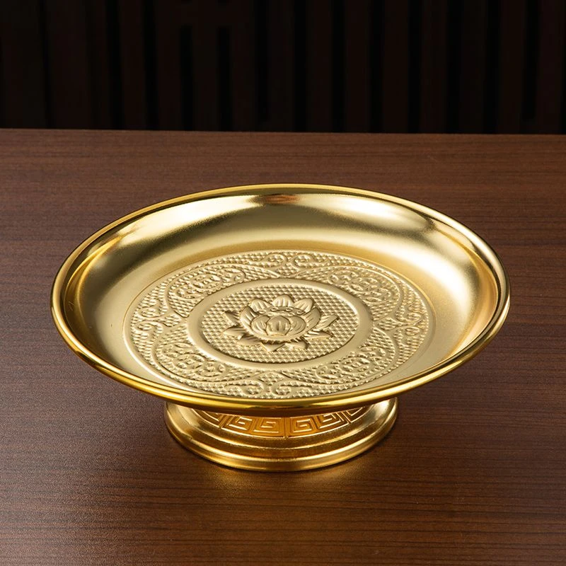 Plato de cobre para dulces y frutas, plato dorado para el hogar, plato de homenaje, ofrece Buda Guanyin, Dios de la riqueza, vaj