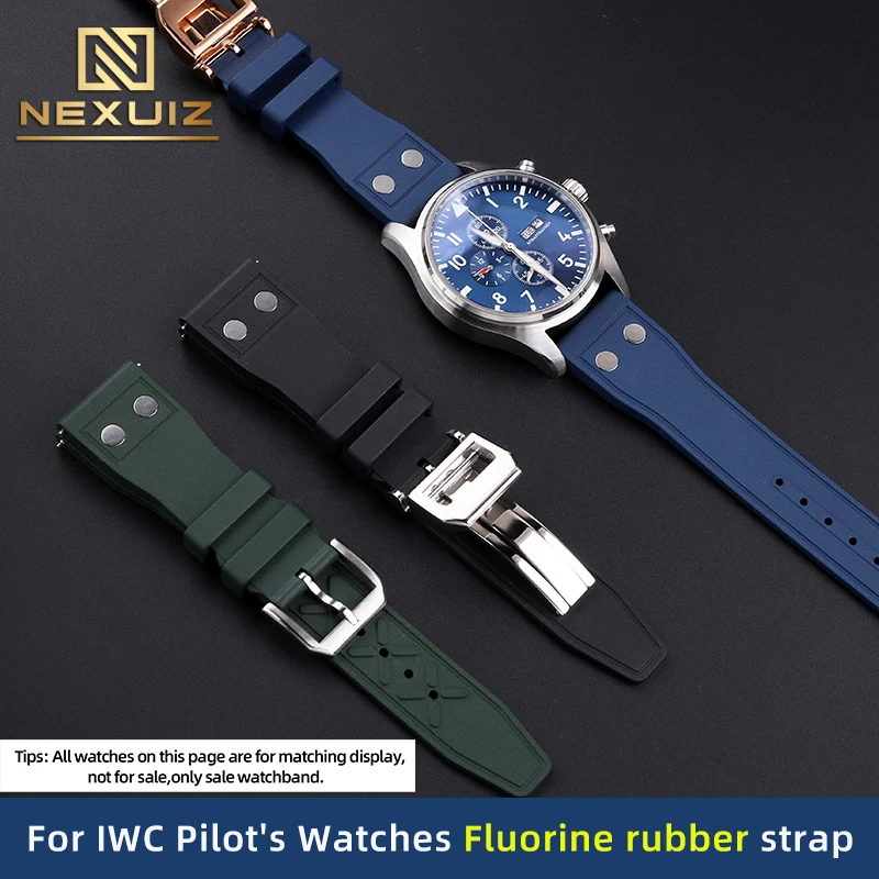 High Quality Fluororubber Watch Strap For IWC Pilot's Watches Portugieser Portofino Watchband 20 21 22mm Folding Buckle Bracelet