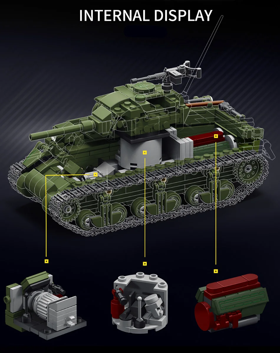 World Military War Ⅱ Sherman M4A1 Medium Tank Building Blocks Set MOC USA M4 Main Battle Tank Bricks Toys For Adult Gifts
