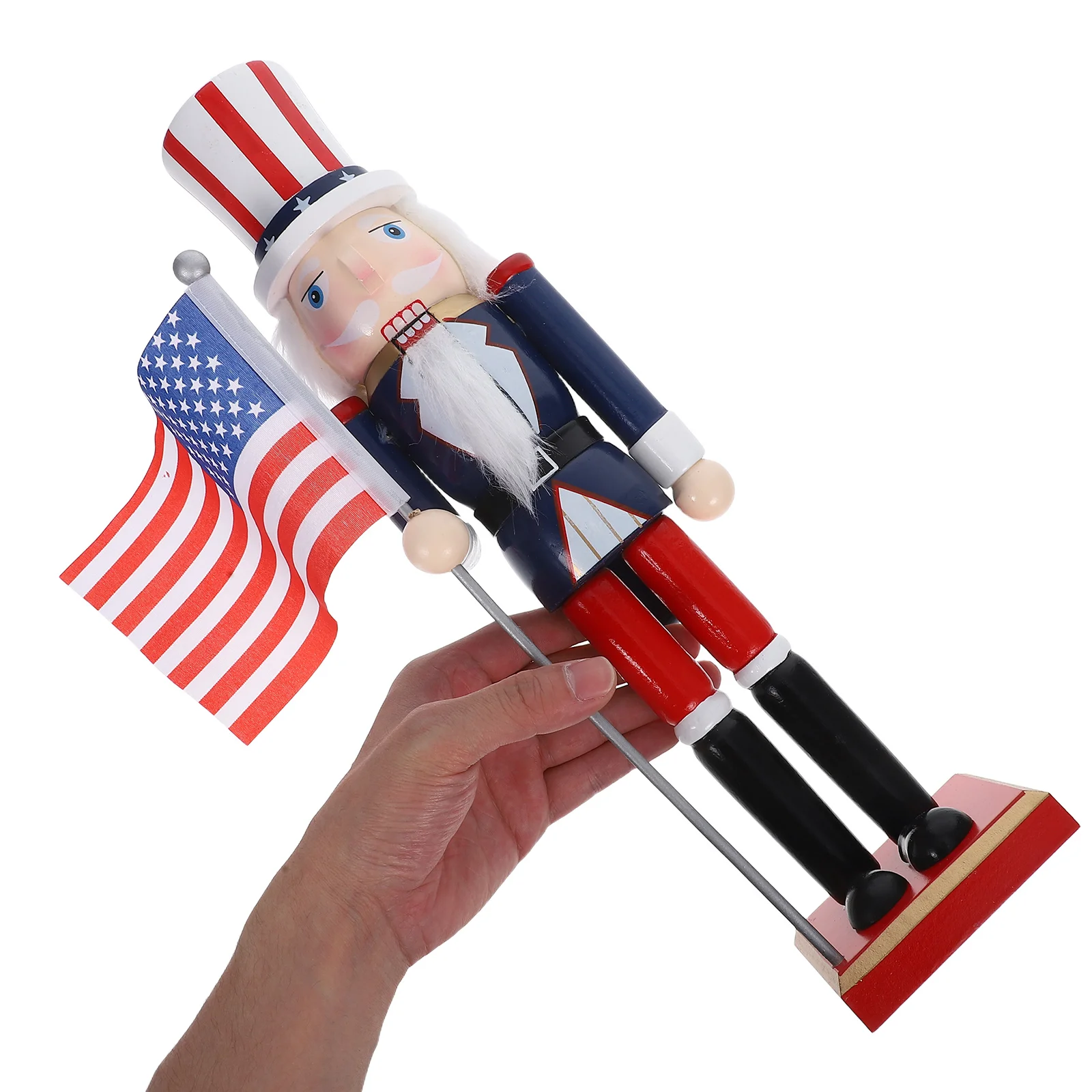 

Nutcracker Soldier Statue 38cm Wooden Nutcracker Usa Flag Patriotic Christmas Decor for Table Mantel