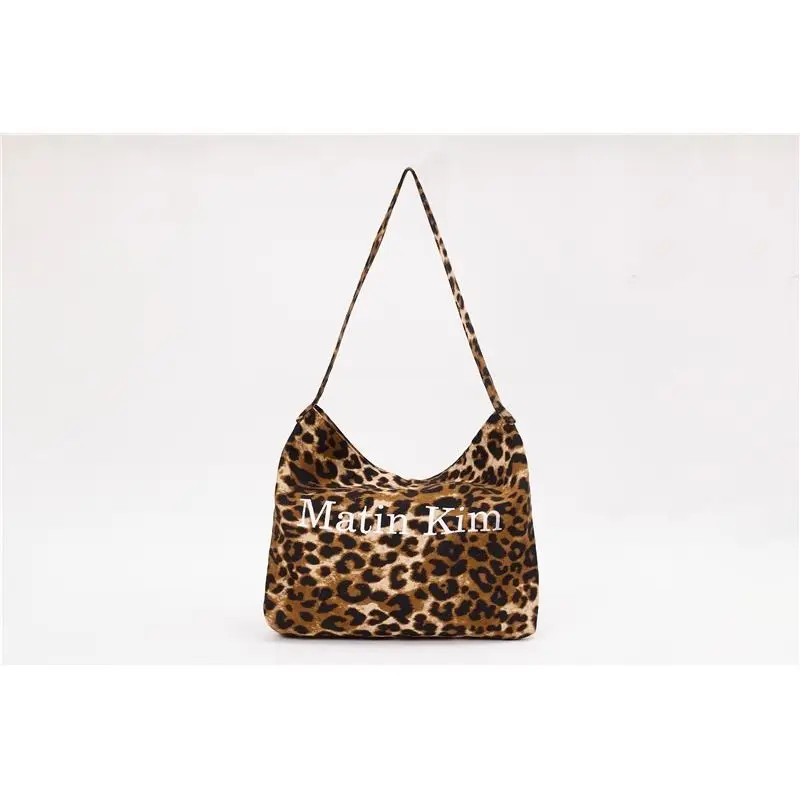 Matin Kim Leopard Print Canvas Tote Shoulder Handbag Korean Streetwear Style