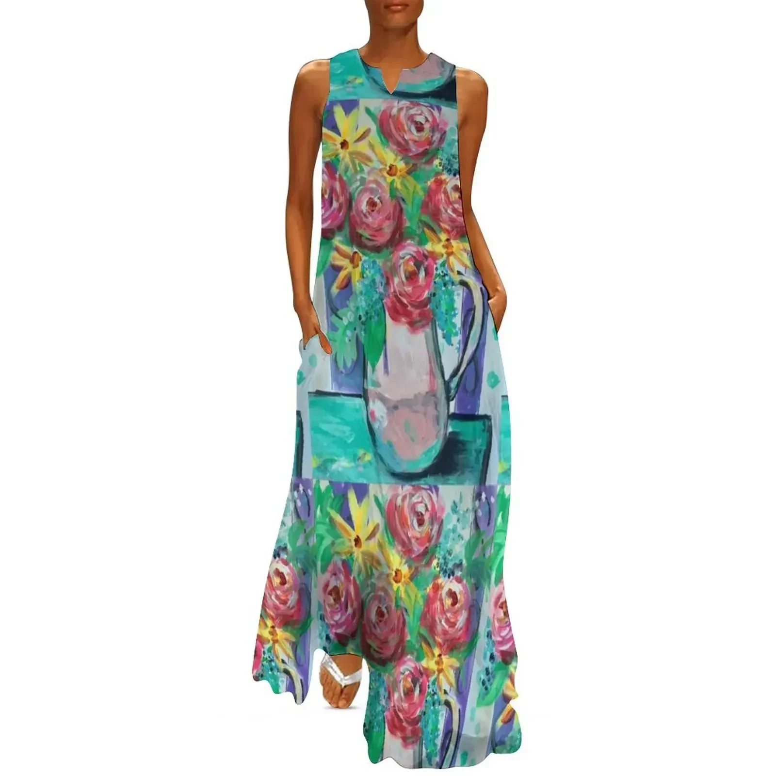 

Summer Coffee Cup Bouquet Long Dress elegant dress Female dress summer woman 2025 trendy korean style