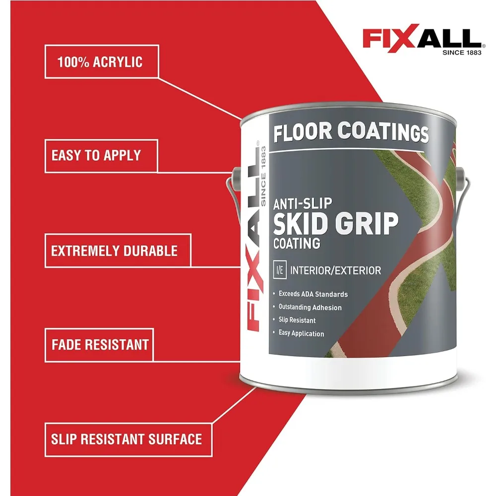 

FIXALL Skid Grip Anti-Slip Coating, 1 Gallon, Crimson, Exceeds ADA Standards, Ideal for Safety Areas, Slip-Resistant Pavement