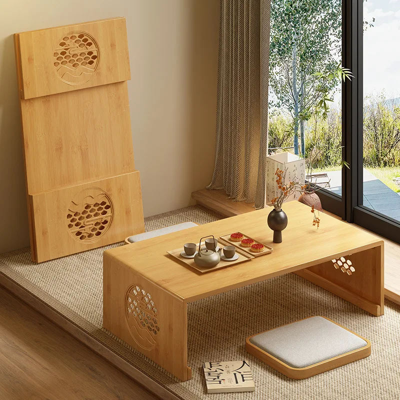 طاولات شاي يابانية قابلة للطي على الأرض من حصير التاتامي لـ Windowsill Zen طاولة طعام منخفضة المستوى وأثاث منزلي من الخيزران #1