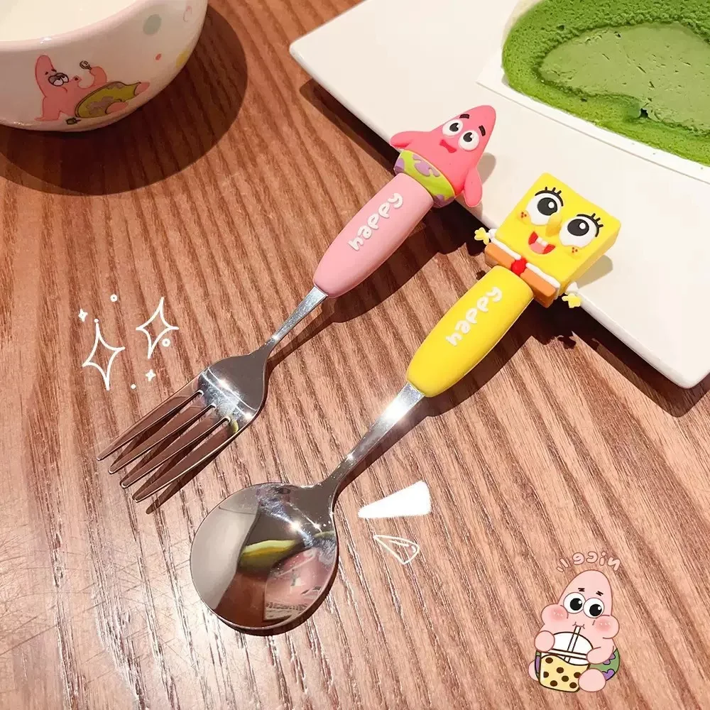 

New model SpongeBob Cute Cartoon High-Aesthetic 304 Stainless Steel Spoon and Fork Household Cutlery Gift SetNew model SpongeBob