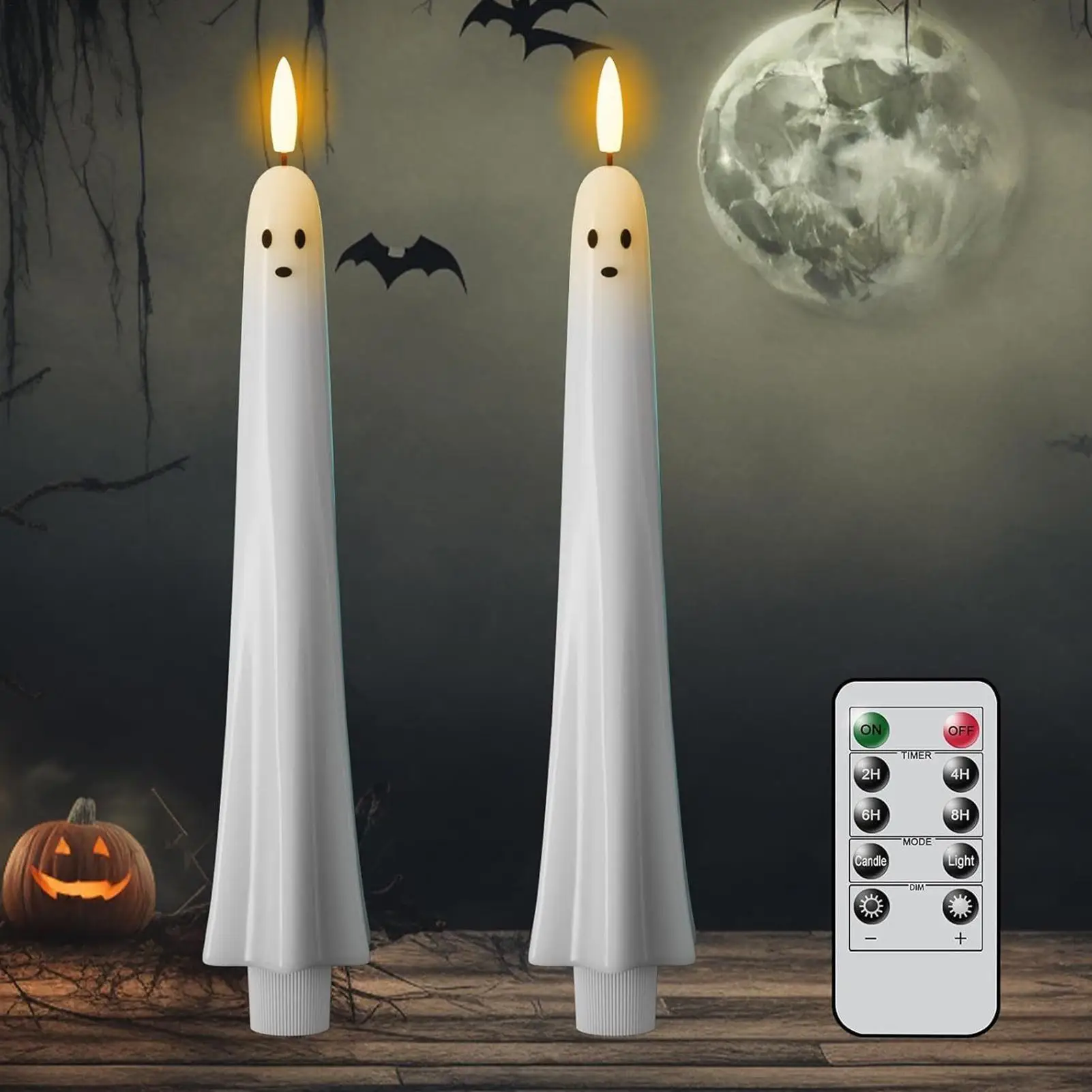Flameless Candles Halloween Ghost Battery Candles Flickering Flickering LED Candlesticks Halloween Decorations For Fireplace - view 4