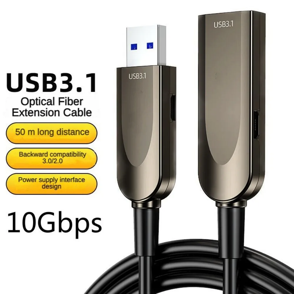 Cable de fibra óptica USB 3.1, 10 Gbps, cable de extensión AOC USB 3.0, compatible con USB 2.0, para discos duros, cámaras digitales y teclados.