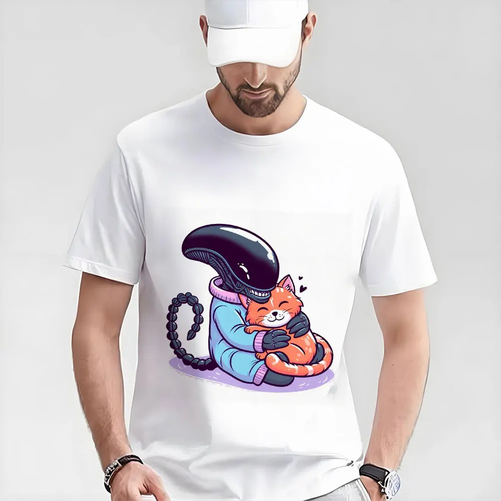 

Retro Horror movie Alien Sic-Fi Gift T-Shirt Xenomorphe & Jonesy Graphic clothes 0320 Large size tops 100% cotton print Tee